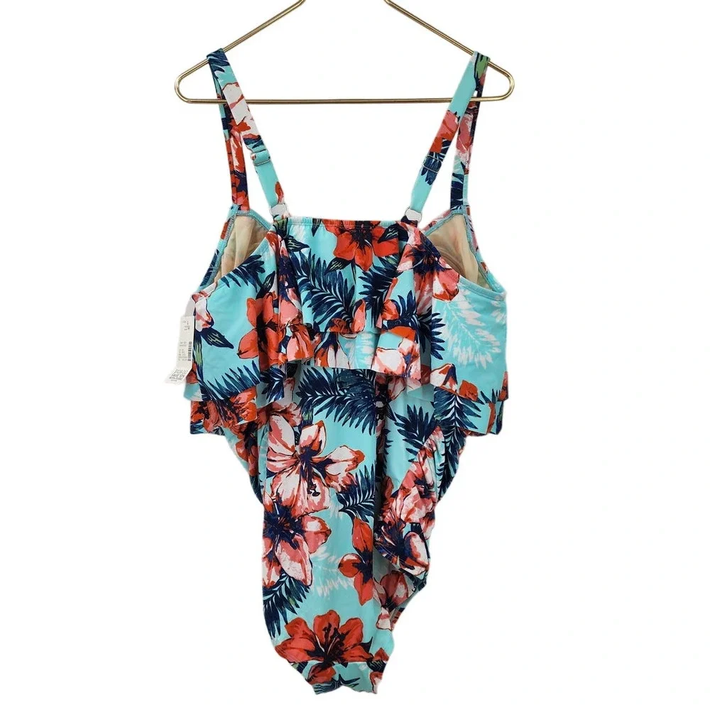New NWT Catherines Floral One-Piece Ruffle‎ Front Flattering Swimsuit Size 22